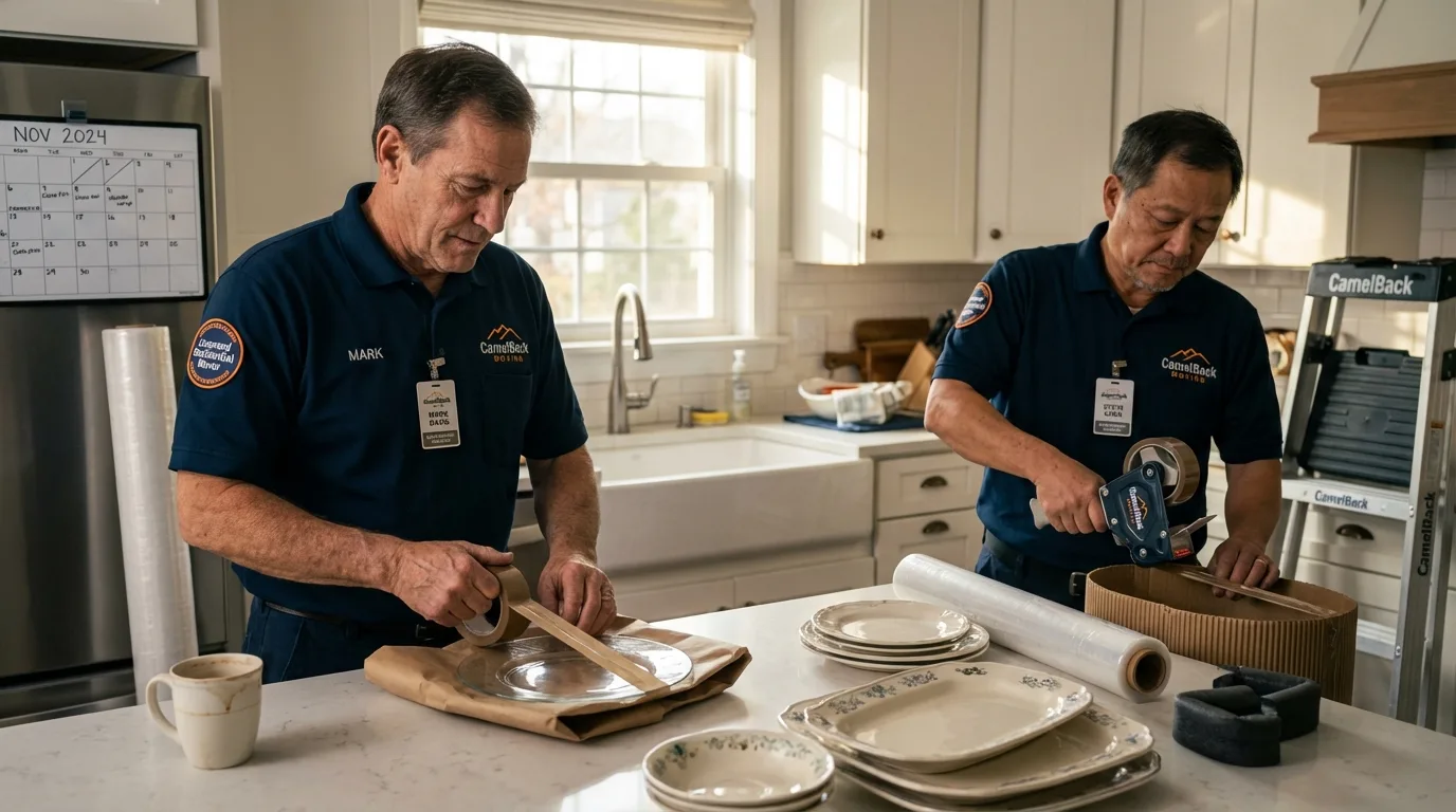 Professional crew packing kitchen dishware in Acworth, GA